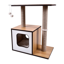 Natural Sisal Rope Scratching Post Wooden Cat Tree Condo